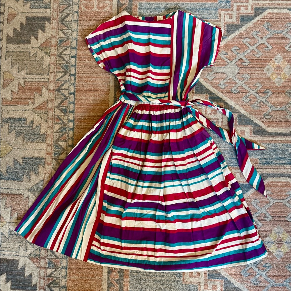 Authentic Vintage A Line Colorful Striped Dress with Belt